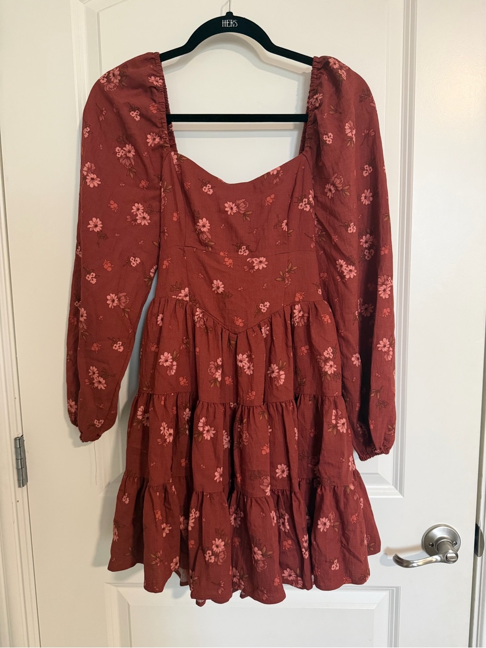 Altar'd State Rust Floral Long-Sleeve Tiered Dress